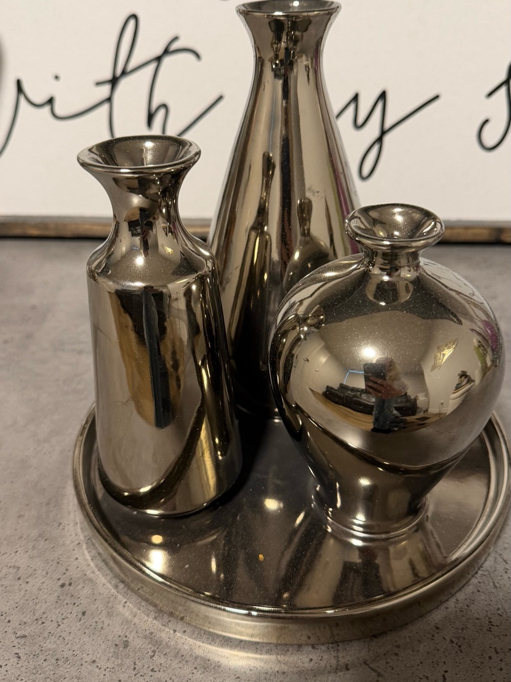 Polished Metallic Vase Trio - Silver Home Accent